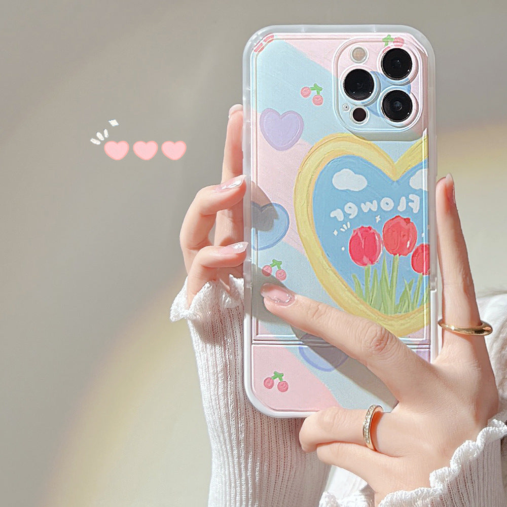 For iPhone 13 Pro Shockproof Smartphone Case Oil Painting Heart Pattern Kickstand TPU Cover with Wrist Strap For iPhone 13 Pro Shockproof Smartphone Case Oil Painting Heart Pattern Kickstand TPU Cover with Wrist Strap